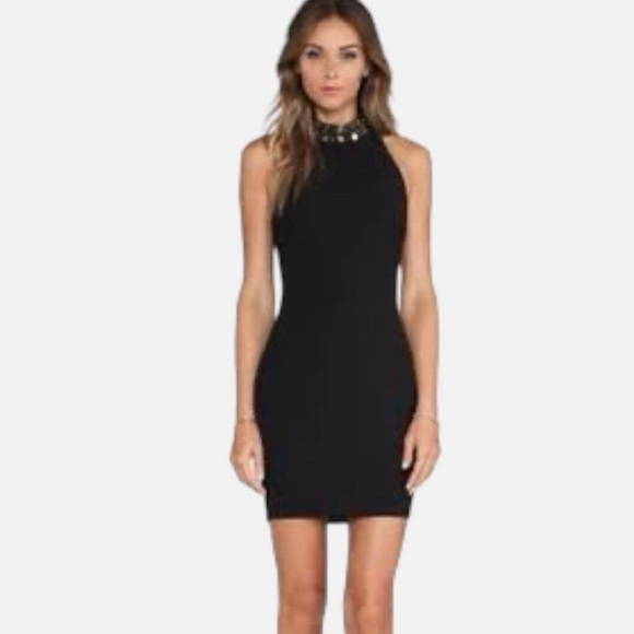 Elizabeth and James Black Jade Embellished Collar Mini Dress Sz 2 Bodycon Maryse - Picture 3 of 11